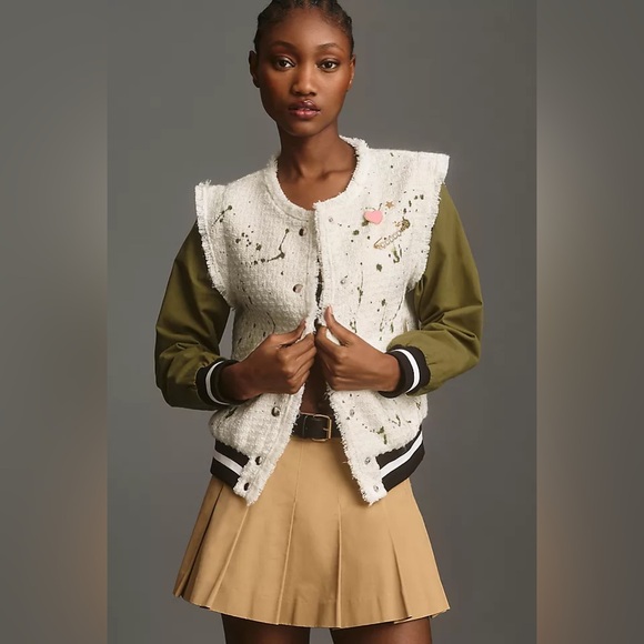 Anthropologie Jackets & Blazers - Anthropologie Paint Splatter Tweed Bomber Jacket